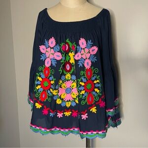 Ruby Yaya navy embroidered off the shoulders top size XS